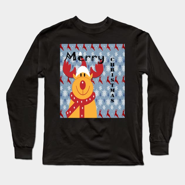 Merry Christmas, Rudolph, Snowflake, Reindeer Christmas Cards & other Products Long Sleeve T-Shirt by tamdevo1